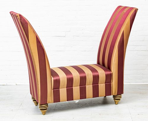 BURGUNDY AND GOLD UPHOLSTERED  HALL SEAT H 48" L 59" D 19.5" 