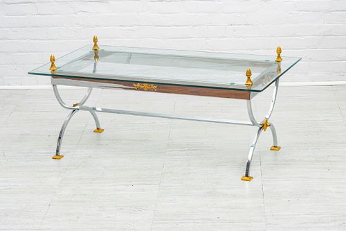 BRASS AND GLASS COCKTAIL TABLE H 19" W 24" L 46" 