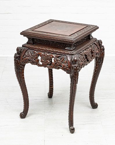 CHINESE CARVED WOOD TABLE, C. 1900, H 29", W 22"