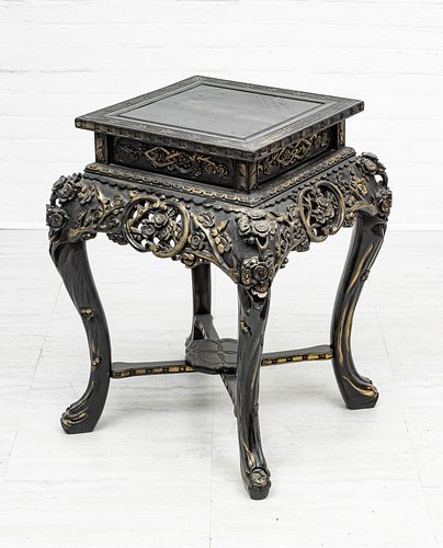 CHINESE PARTIAL GILT WOOD TABLE, C. 1900, H 30", W 22" 