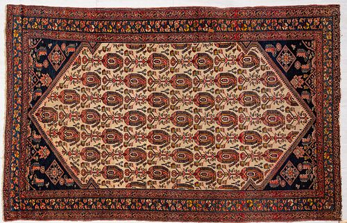 ANTIQUE PERSIAN MALAYER HAND WOVEN WOOL RUG, C. 1910, W 4'2", L 6' 7" 