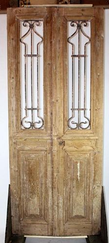 Antique pine doors with inset iron panels