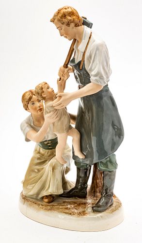 ROYAL DUX PORCELAIN FIGURAL GROUPING, H 22", W 12", D 7" BLACKSMITH AND FAMILY 