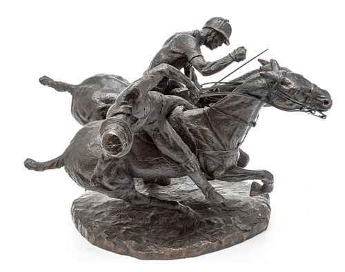 T. HOLLAND COMPOSITION SCULPTURE, 1976, H 13", W 19.5", POLO PLAYERS 