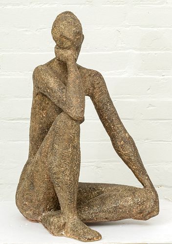 ANN MARIE PERSOR (AMERICAN) POTTERY SCULPTURE, H 23", W 12", SEATED NUDE 