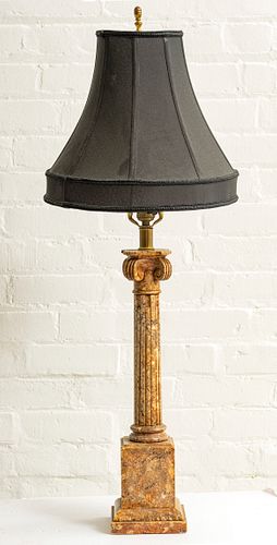 ITALIAN COLUMN-FORM MARBLE TABLE LAMP, H 21" 