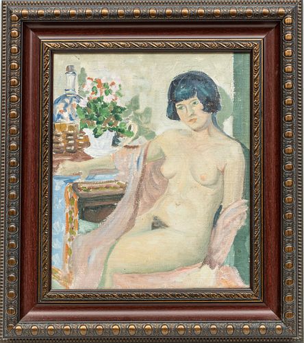 HENRY LEON ROECKER, (AMERICAN, 1865–1941) OIL ON CANVAS, H 14", W 12", SEATED NUDE 