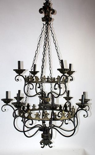 Gothic style tiered iron chandelier
