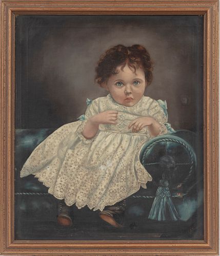 A.G. EMERICK, OIL ON CANVAS, 19TH C, H 30", W 25", PORTRAIT OF TODDLER 