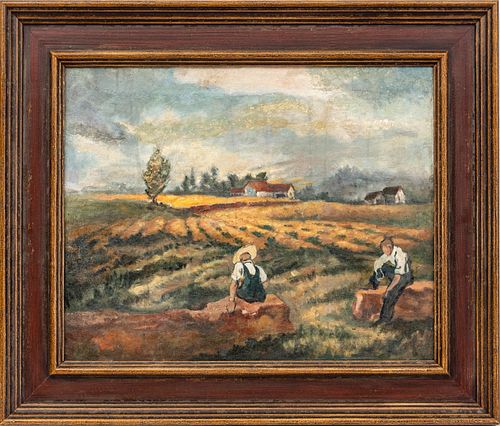 CARL G. HILL (AMER.1911-43) OIL ON CANVAS, 1928, H 16", W 20", "RED BANK" 