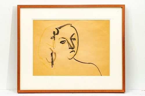 EARL KERKAM, 1891 - 65, INK AND PASTEL , H 12" W 16" 'ABSTRACT HEAD'  