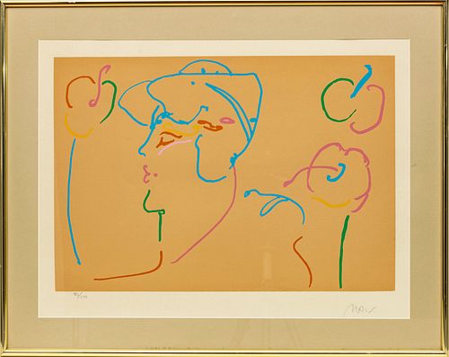 PETER MAX (AMERICAN, 1937) LITHOGRAPH IN COLORS ON WOVE PAPER, H 18.75" W 27" TUT'S NANNY 