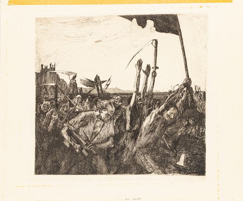 KATHE KOLLWITZ (GERMAN, 1867–1945) ETCHING, DRYPOINT AND AQUATINT ON WOVE PAPER, 1899 H 11.75" W 12.25" AUFRUHR (FROM THE PEASANT'S REVOLT) 
