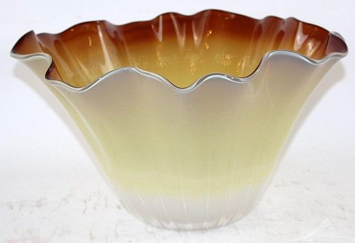 SIgned Ruffle edge art glass bowl