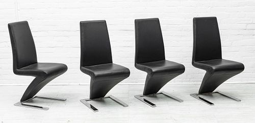ZUO MODERN HERRON BLACK LEATHER AND CHROME DINING CHAIRS 4 PCS. H 38" W 17" D 20" 