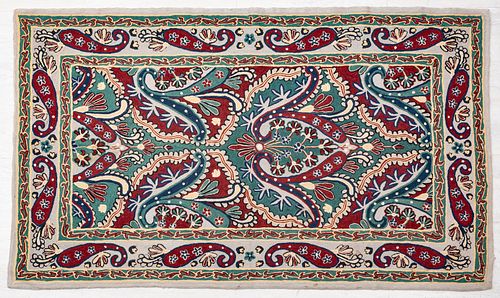 INDIAN CHAIN-STITCHED WOOL & COTTON RUG, C. 1980S, W 2' 10", L 4' 8" 