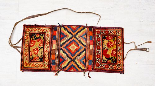 SOUTH-CENTRAL IRAN AFSHAR HAND WOVEN WOOL SADDLE BAGS, C. 1930S, W 1'5" L 3'1" 