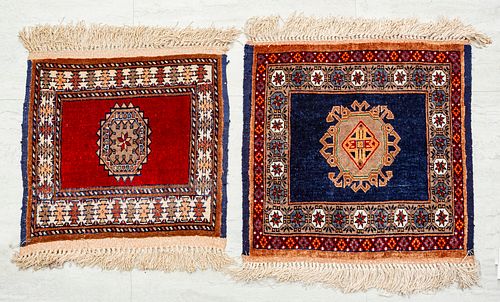 PERSIAN HANDWOVEN SILK MATS, TWO PIECES, H 1' 5", W 1' 5" (LARGEST) 