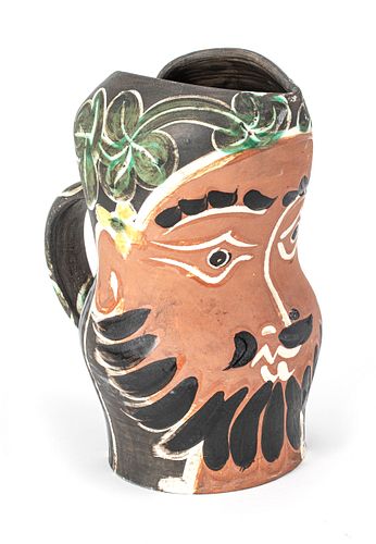 PABLO PICASSO (SPANISH 1881-1973) PARTIALLY GLAZED AND ENGRAVED EARTHENWARE PITCHER, 1953, EDITION OF 500, H 13" "LE BARBU" 