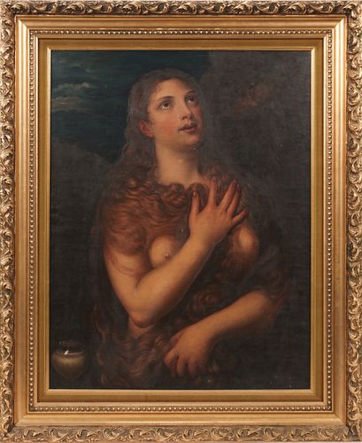 LIDA BAGNI, OIL ON CANVAS, H 34" W 26" MARY MAGDELINE AFTER TITIAN 