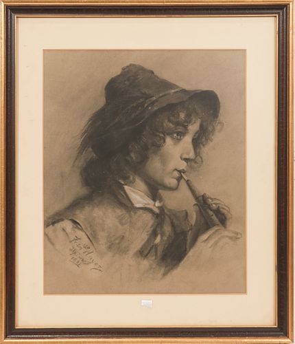 FRANCESCO HAYEZ (ITALIAN, 1791-1882) CHARCOAL ON PAPER, 1881, H 17", W 14", PORTRAIT OF OBOIST 