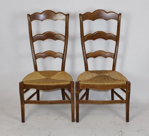 Pair of high ladder back maple chairs