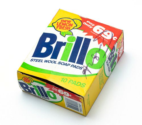 ANDY WARHOL (AMERICAN 1928-1987) HAND SIGNED BRILLO BOX, H 6 1/2", W 5 3/8", D 2 1/2" 