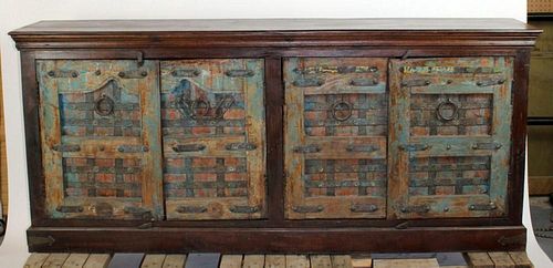 Distressed Acacia wood sideboard with painted doors