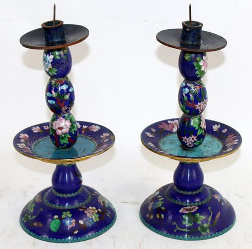 Pair of Chinese cloisonne candle holders