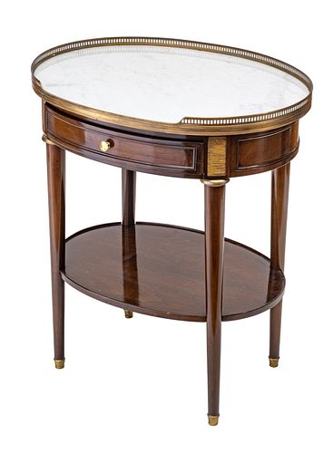 FRENCH EMPIRE MARBLE TOP & MAHOGANY SIDE TABLE, H 28", W 24"
