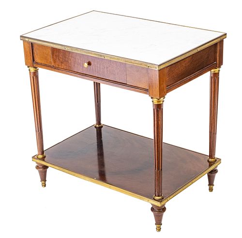 FRENCH EMPIRE MARBLE TOP & MAHOGANY SIDE TABLE, H 28.5", W 26"