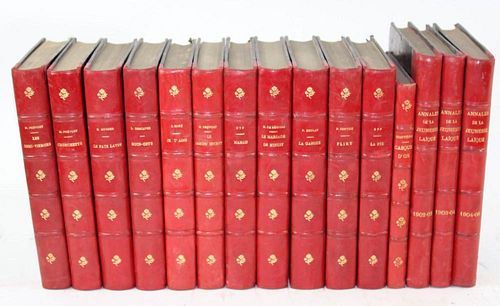 Lot of 15 French red leather bound books