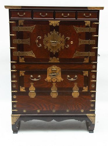 CHINESE CARVED WOOD CHEST, H 45" W 32" D 15" 