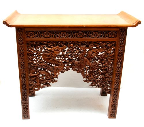 CHINESE CARVED WOOD CONSOLE TABLE, H 42" W 50" D 24" 