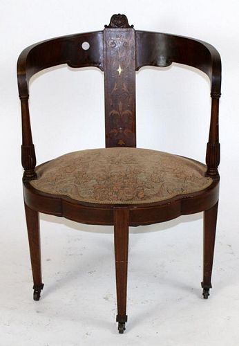 Edwardian inlaid curved back armchair
