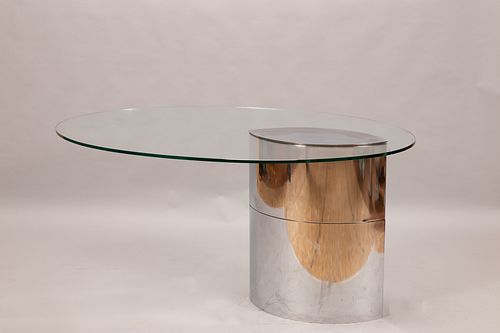 CINI BOERI FOR KNOLL, STAINLESS STEEL AND GLASS LUNARIO DESK, H 27.5" W 43" L 58.75" 