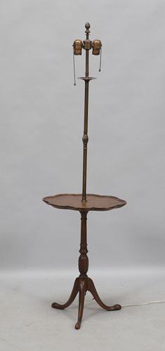 MAHOGANY QUEEN ANN STYLE TABLE  - FLOOR LAMP,  C 1930