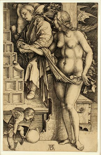 Albrecht Durer, (Germany 1471–1528) Engraving on Laid Paper, Without Watermark, c. 1498 H 7.25″, W 4.62″, the Dream of the Doctor