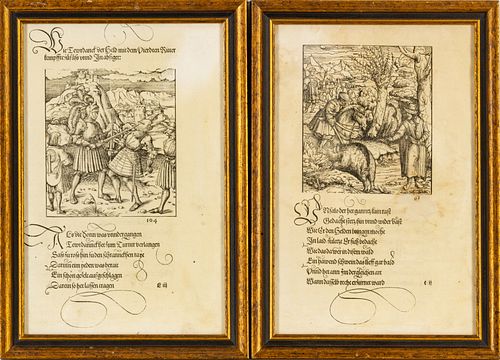 Johann Schonsperger (German) Woodblock Print "Tewrdannckhs" 2nd Ed, H 6.12'' W 5.37'' 2 pcs