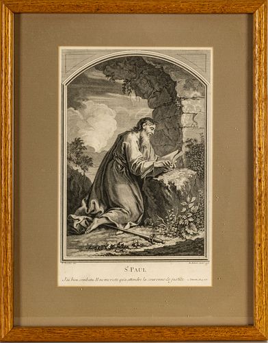 Michel Aubert (French, 1700-1757) Engraving St. Paul, H 13.25'' W 8.5''