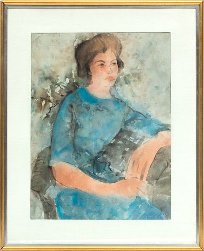 Richard Jerzy (Detroit, 1943-2001) Pastel & Watercolor On Paper,  1963, Portrait Of Seated Woman, H 24'' W 18''