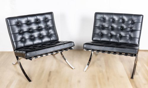 Ludwig Mies Van Der Rohe (GERMAN, 1886-1969) For Knoll,  Mid-Century Modern Barcelona Chairs, H 29'' W 29.25'' Depth 20.25'' 2 pcs