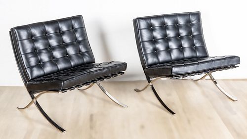 Ludwig Mies Van Der Rohe (GERMAN, 1886-1969) For Knoll,  Mid-Century Modern Barcelona Chairs, H 29'' W 29.25'' Depth 20.25'' 2 pcs