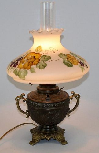 Vintage converted oil lamp with floral shade