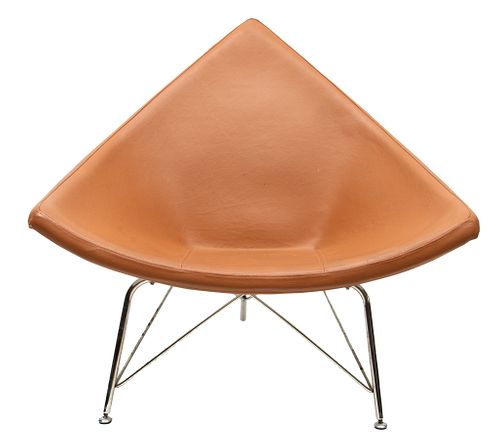 Style Of George Nelson (American, 1908-1986)  Coconut Lounge Chair, Tan Leather, H 35'' W 40''