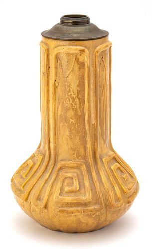 Pewabic Pottery (American, 1903) Lamp Base With Ivory/Brown Glaze C. 1900-1903, H 17'' Dia. 11''