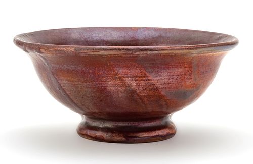 Mary Chase Perry, Pewabic Pottery  Copper And Red Iridescent Bowl (Stable Studios) C. 1912, H 2.75'' Dia. 6.12''