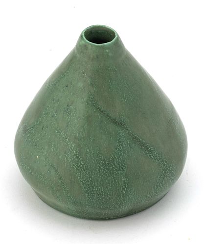 Pewabic Pottery (American, 1903) Green Matte Glaze Conical Vase,  1906-1910, H 4'' Dia. 4.25''