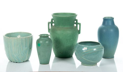 American Art Pottery Vases & Planters, Feat. Van Briggle, H 11'' Dia. 7'' 5 pcs