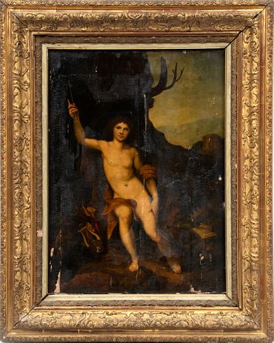 Follower Of Raphael (Italian) Old Master, Oil On Wood Panel C. 16th/17th C., Saint John The Baptist In The Wilderness, H 23'' W 17.5''